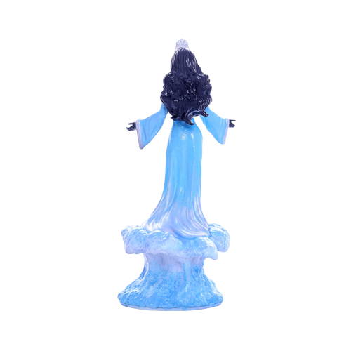 Terreiro Chão de Oya hand-crafted resin Yemanja Orixá statue in a blue gown standing on stylized ocean waves