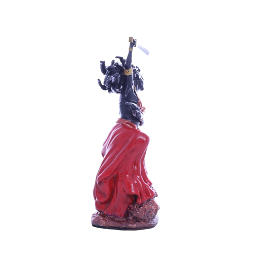 Terreiro Chão de Oya hand-crafted resin statue of Yansa Orixá featuring a red skirt and raised sword