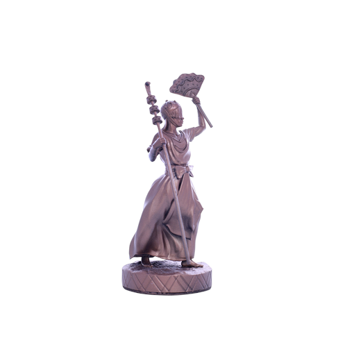 Terreiro Chão de Oya handmade resin statue of Oxala Orixá in a bronze finish holding a staff and fan