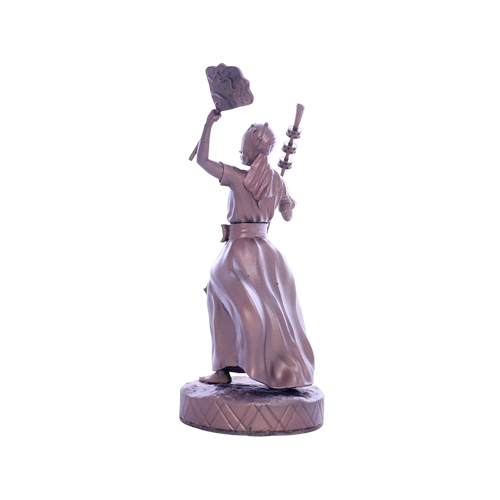 Terreiro Chão de Oya handmade resin statue of Oxalá Orixá holding a fan and staff, viewed from the back.