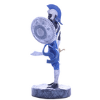 Terreiro Chão de Oya hand-crafted resin statue of Ogum Orixá in blue and silver with shield and sword, side view