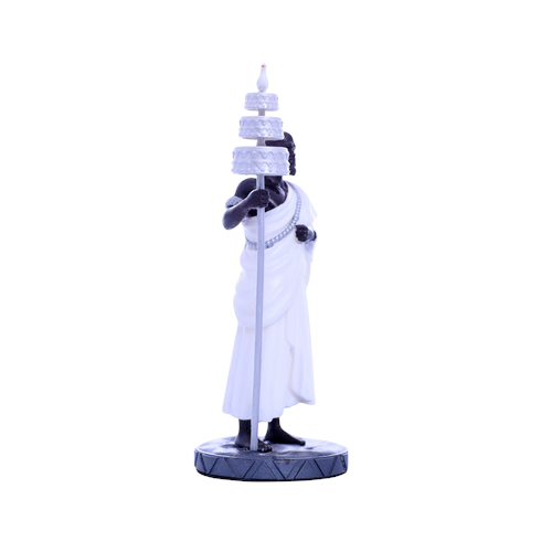 Terreiro Chão de Oya handcrafted resin statue of Oxala Orixá wearing white robes and holding a silver staff