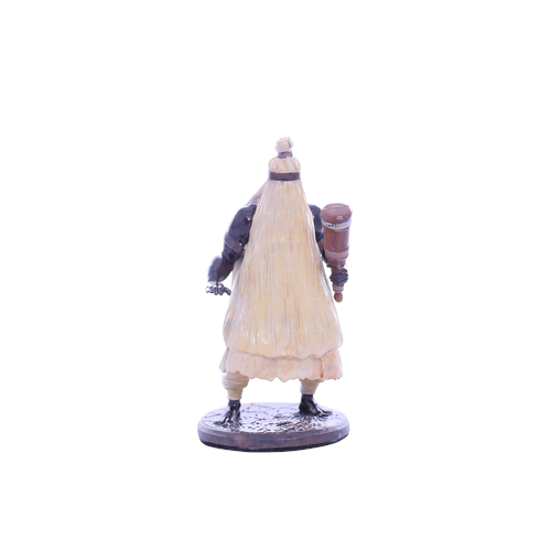Terreiro Chão de Oya hand-crafted resin statue of Obaluae Orixá, back view showing straw garment and ritual staff.
