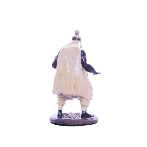Hand-crafted Terreiro Chão de Oya resin statue of Obaluae Orixá, showing back view with traditional straw garments.