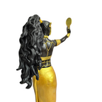 Terreiro Chão de Oya hand-crafted resin statue of Oxum Orixá featuring black skin, long wavy hair, and gold accents.