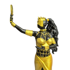 Terreiro Chão de Oya hand-crafted resin statue of Oxum Orixá featuring black and gold details and a handheld mirror.