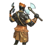 Terreiro Chão de Oya handcrafted resin statue of Xango Orixá holding double axes, featuring metallic gold and bronze