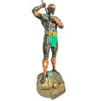 Terreiro Chão de Oya handcrafted resin statue of the Orixá Oxossi, featuring detailed hunting attire and base.