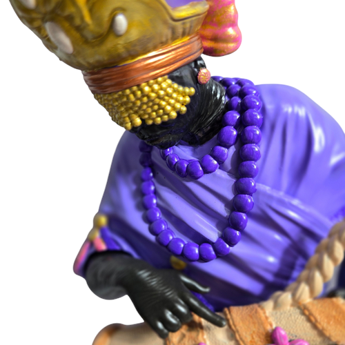 Terreiro Chão de Oya Nana Orixá resin statue featuring a purple robe, gold crown, and beaded necklace.