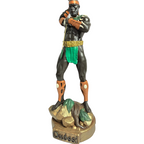 Terreiro Chão de Oya handmade resin statue of Oxossi Orixá featuring a bow and arrow on a rocky base