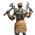 Terreiro Chão de Oya hand-crafted resin statue of Xango Orixá holding two axes, featuring gold and black details.